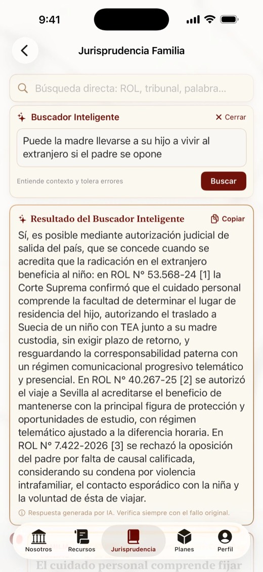 Respuesta del Buscador Inteligente de Litis Pro citando tres fallos de la Corte Suprema